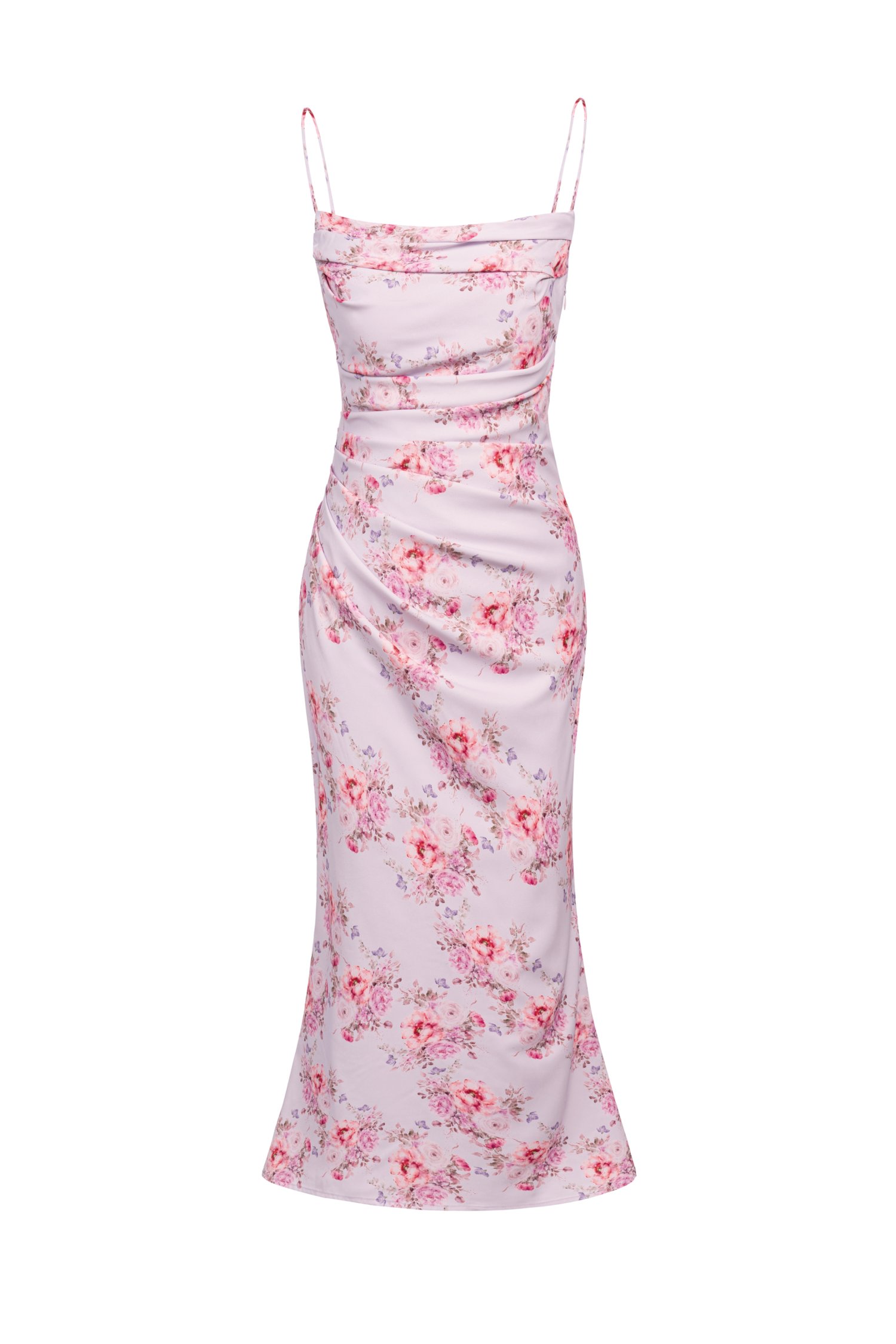 Keren Pleated Twist Back Padded Dress in Lilac Rosette Garden