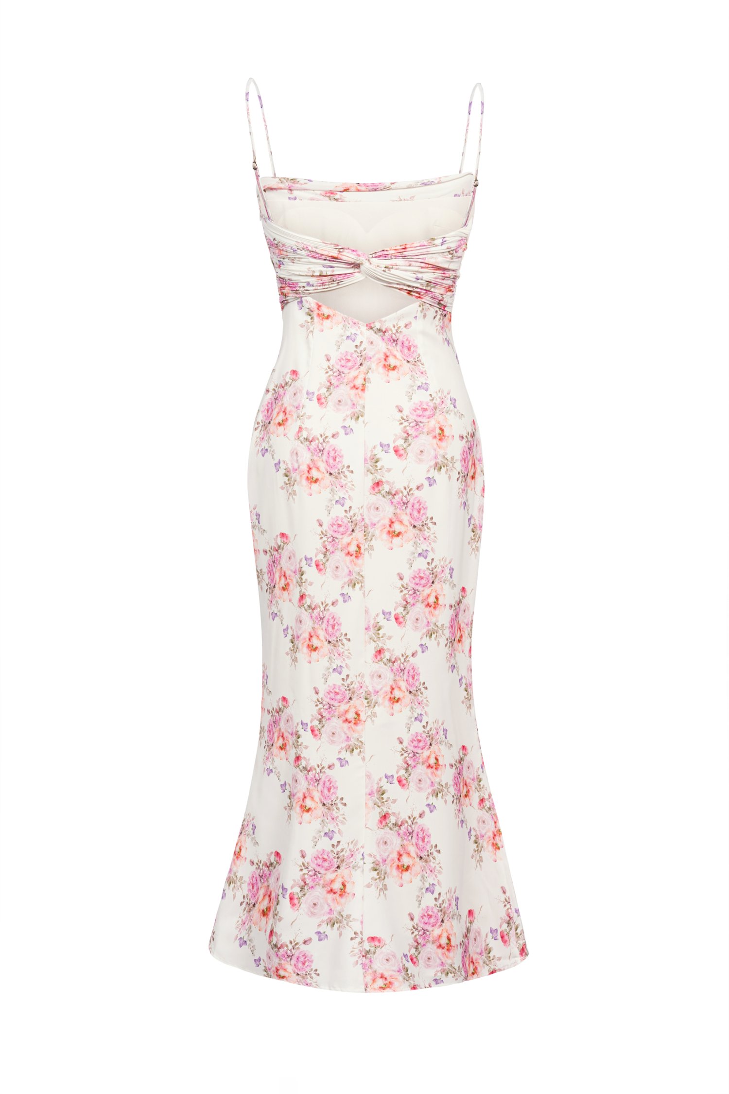 Keren Pleated Twist Back Padded Dress in White Rosette Garden