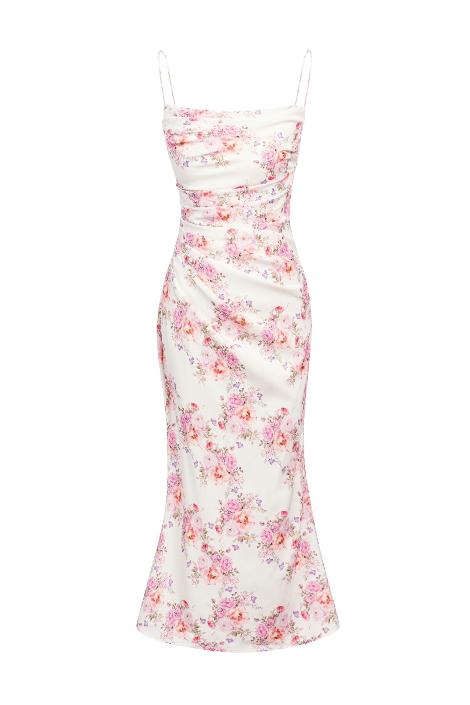 Keren Pleated Twist Back Padded Dress in White Rosette Garden