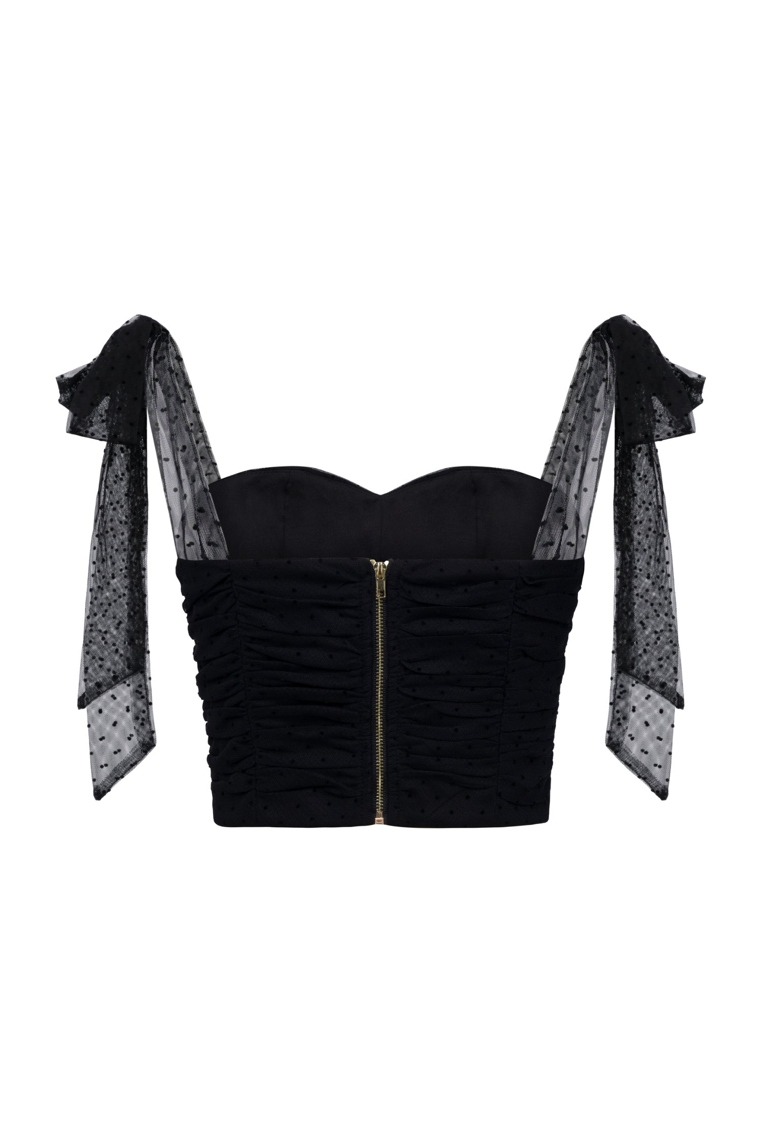 Lacey Tulle Ribbon Crop Top in Classic Black