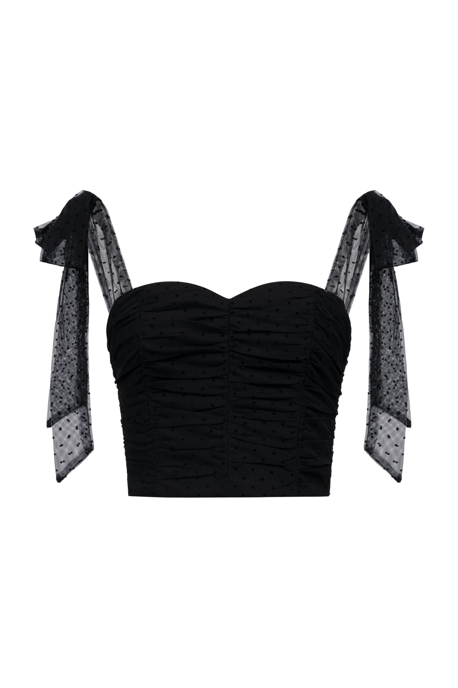 Lacey Tulle Ribbon Crop Top in Classic Black