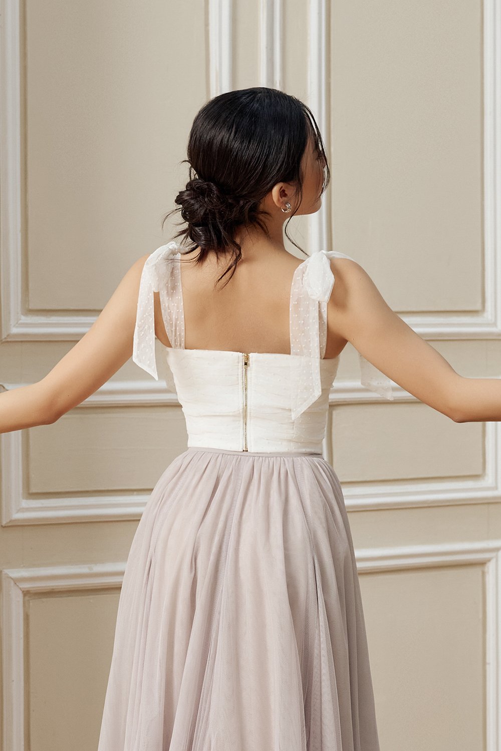 Lacey Padded Tulle Removable Ribbon Crop Top in Iconic White 2.0