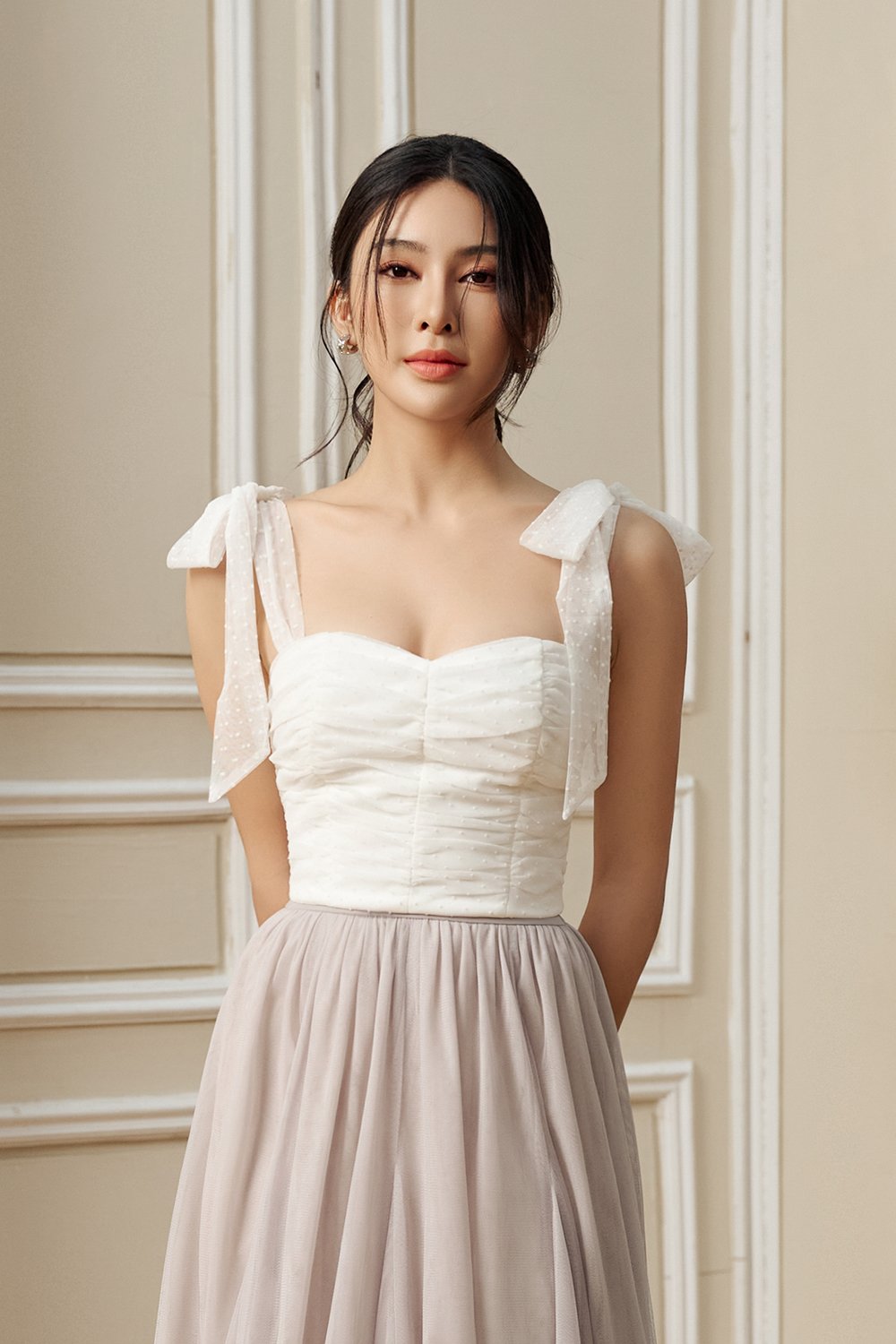 Lacey Padded Tulle Removable Ribbon Crop Top in Iconic White 2.0