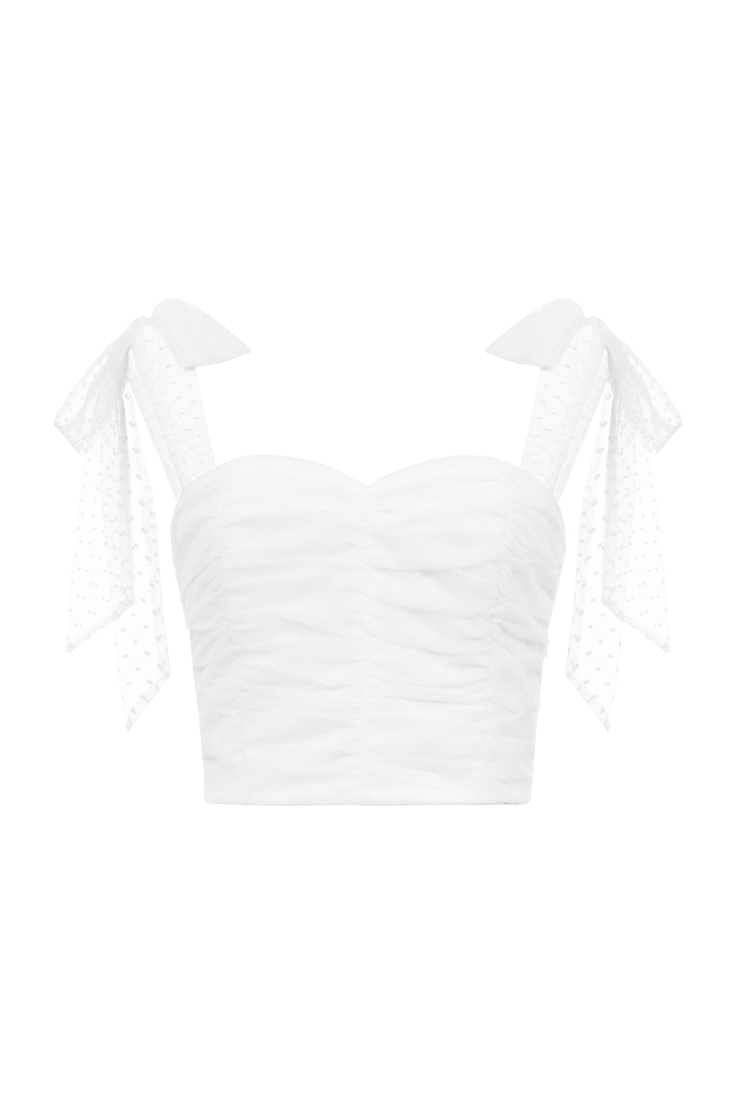 Lacey Padded Tulle Removable Ribbon Crop Top in Iconic White 2.0