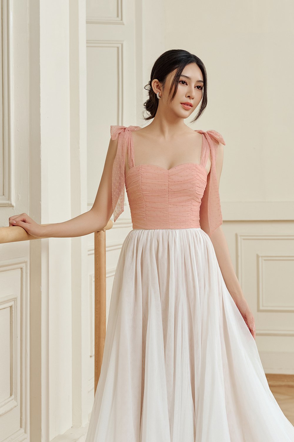 Lacey Tulle Ribbon Crop Top in Pink Nectar