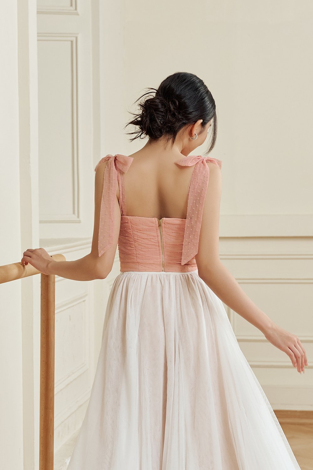 Lacey Tulle Ribbon Crop Top in Pink Nectar