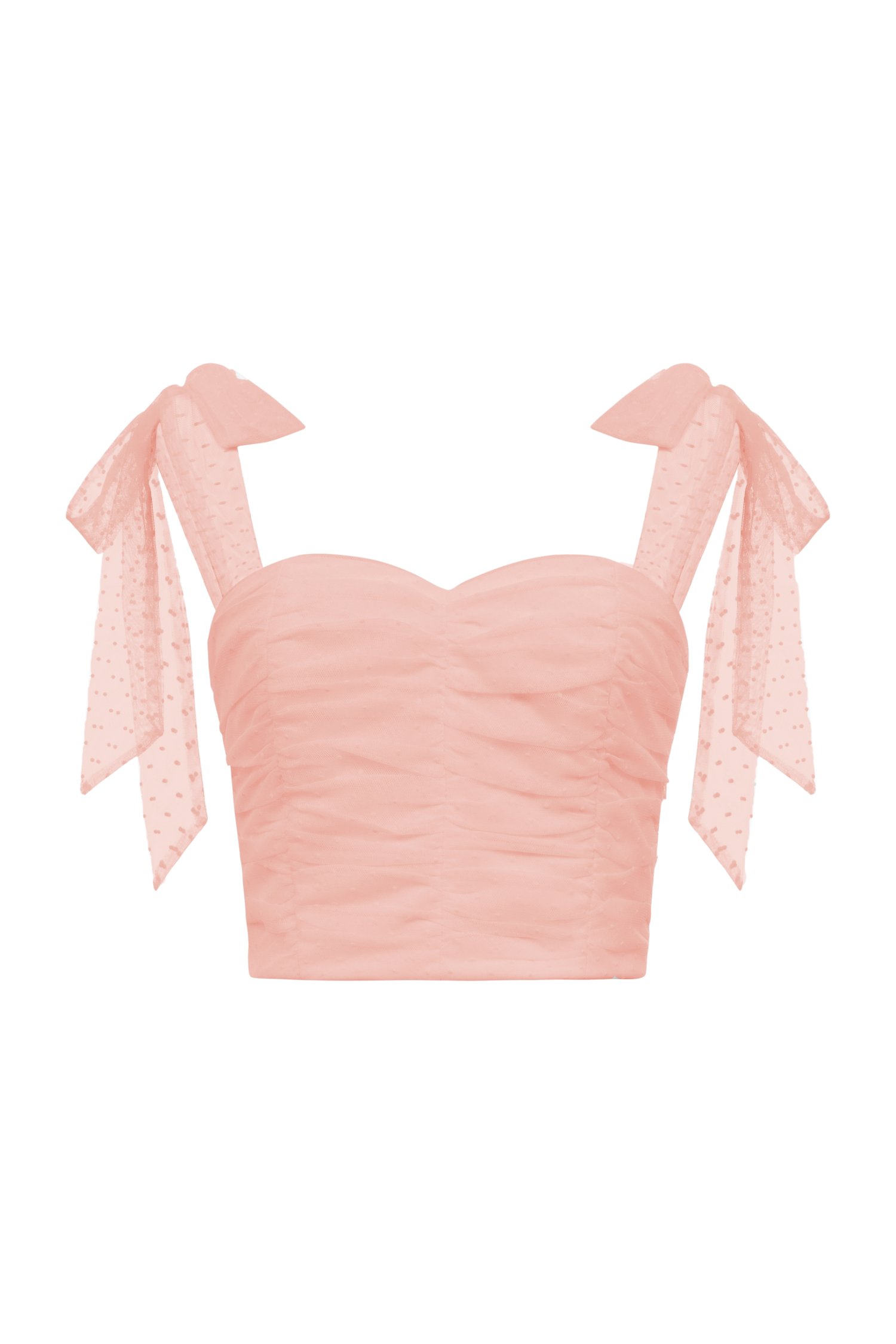 Lacey Tulle Ribbon Crop Top in Pink Nectar