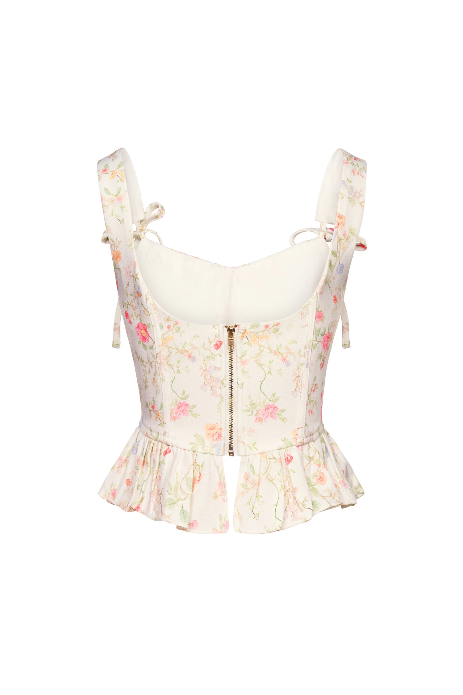 Linnea Corset Peplum Top in Cream Blooming Trails