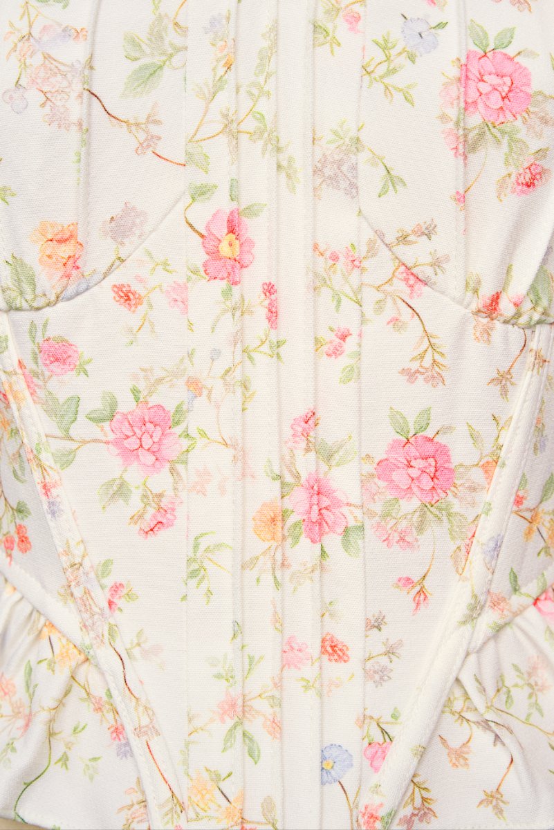 Linnea Corset Peplum Top in Cream Blooming Trails