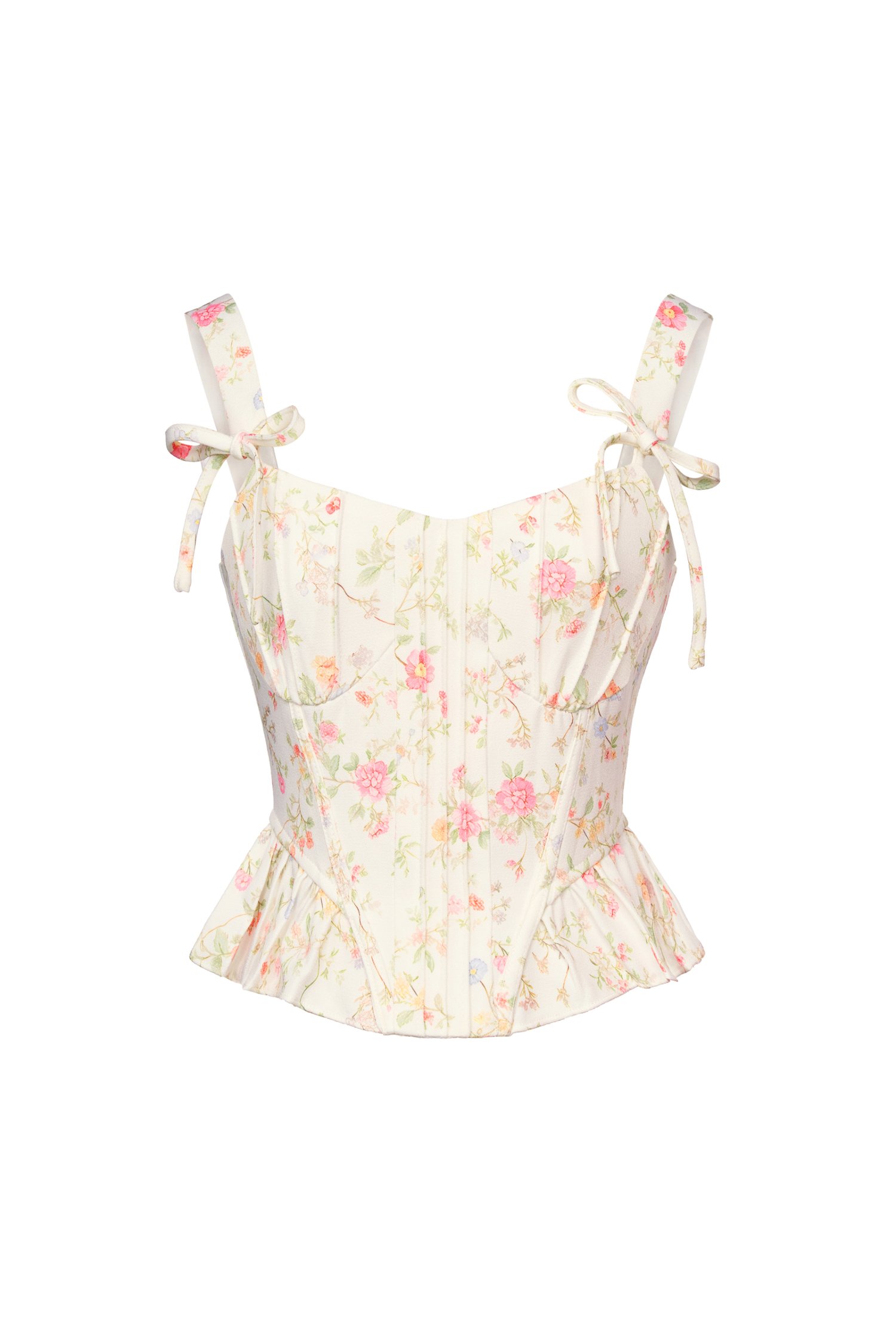 Linnea Corset Peplum Top in Cream Blooming Trails