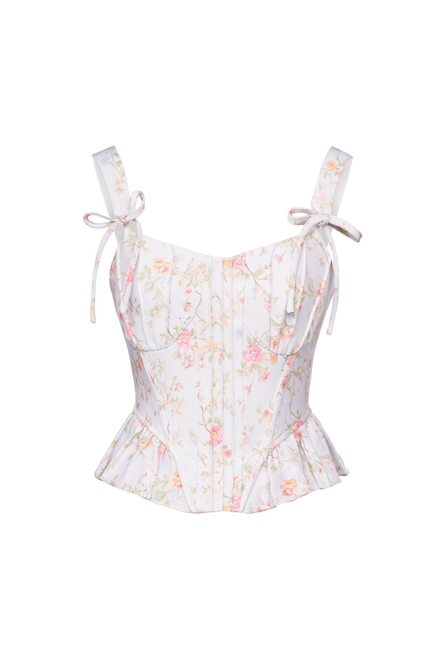 Linnea Corset Peplum Top in Mist Blooming Trails