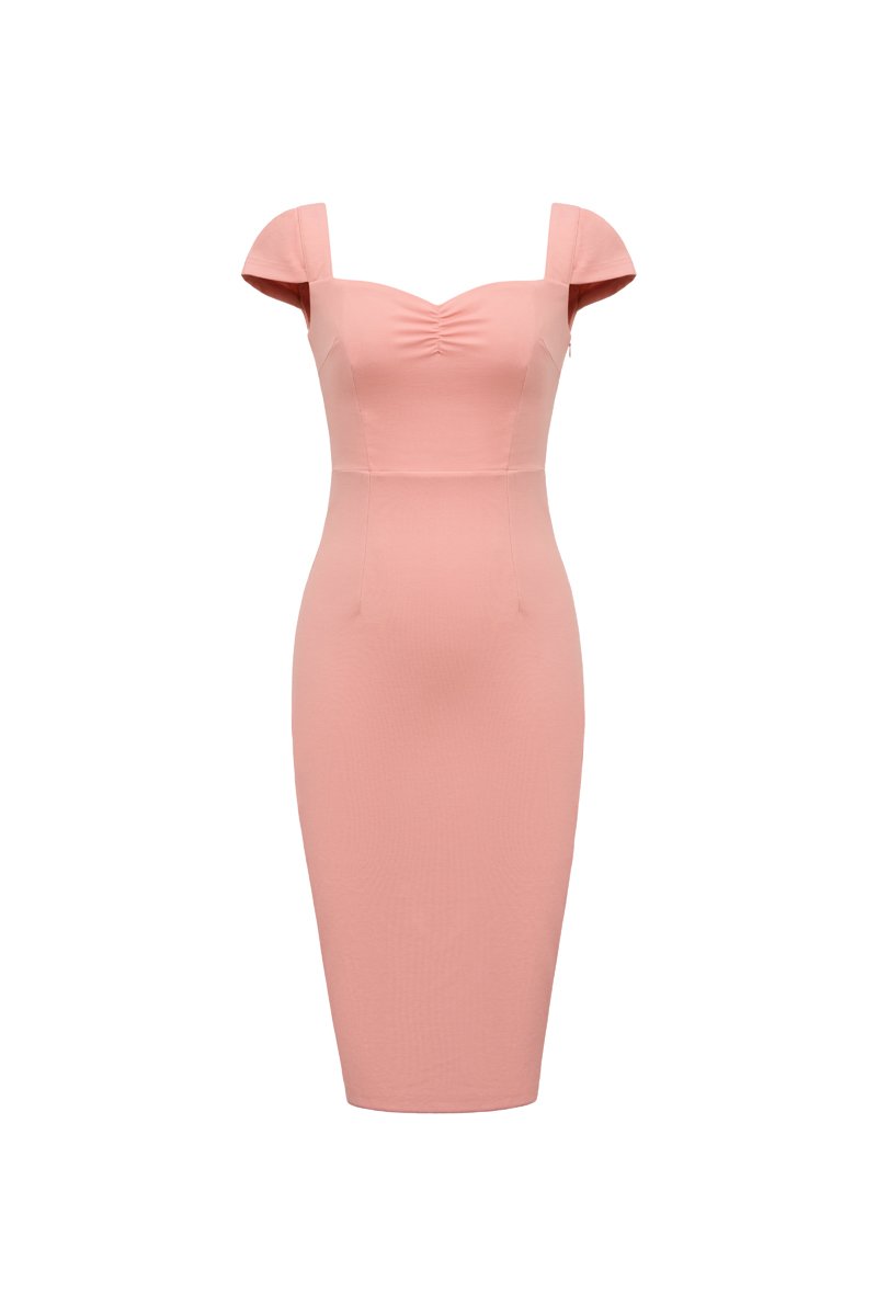 Mariette Cap Sleeves Pencil Dress in Peach Sorbet