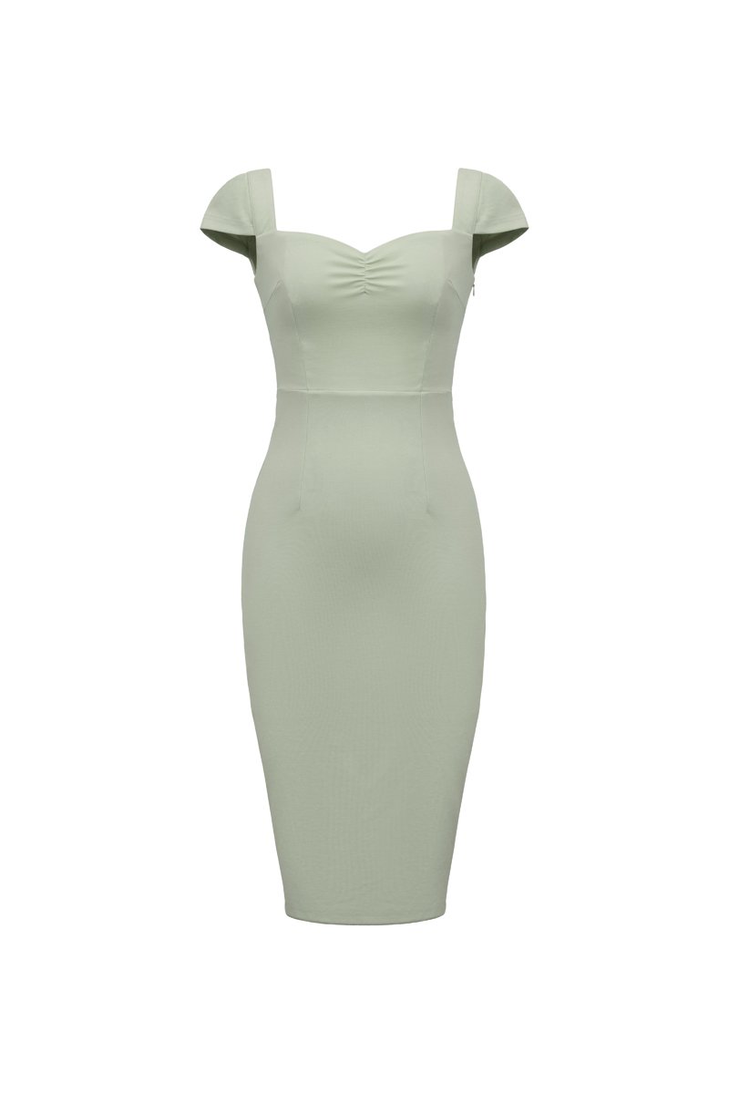 Mariette Cap Sleeves Pencil Dress in Sage Glow