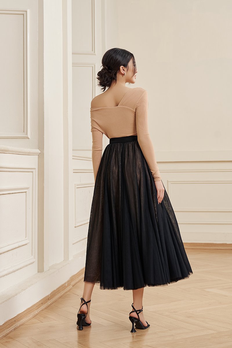 Perline Asymmetrical Crop Top in Beige