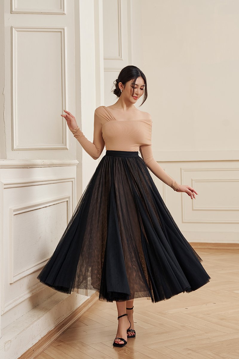 Perline Asymmetrical Crop Top in Beige