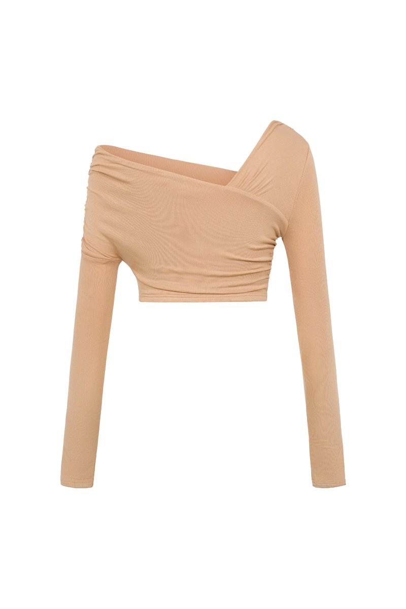 Perline Asymmetrical Crop Top in Beige