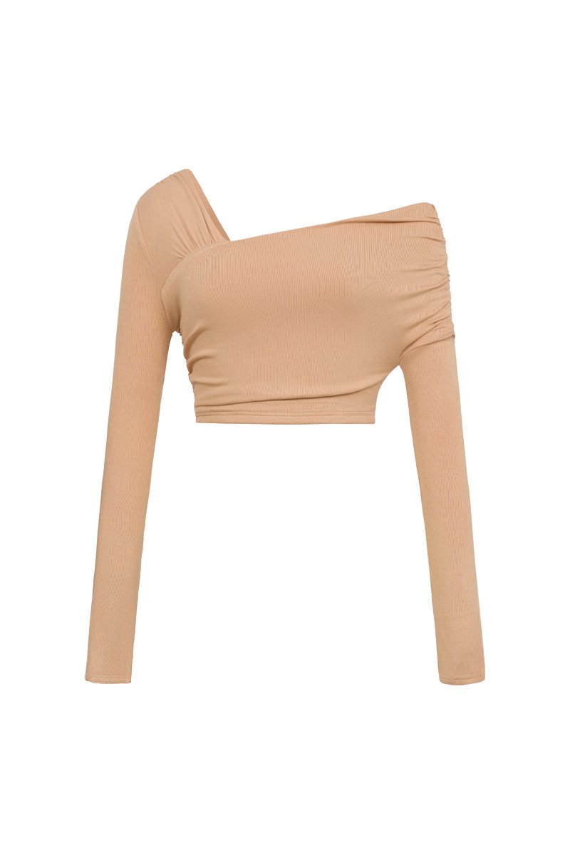 Perline Asymmetrical Crop Top in Beige