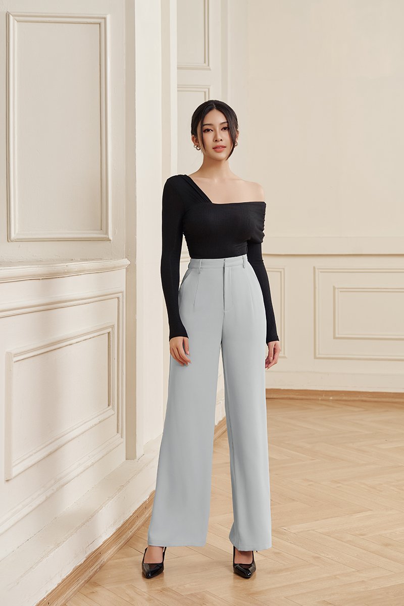 Perline Asymmetrical Crop Top in Classic Black