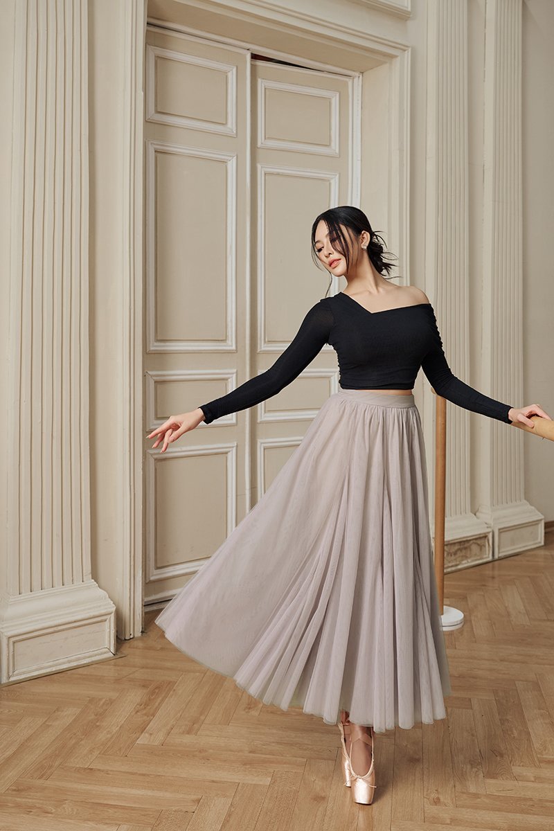 Perline Asymmetrical Crop Top in Classic Black