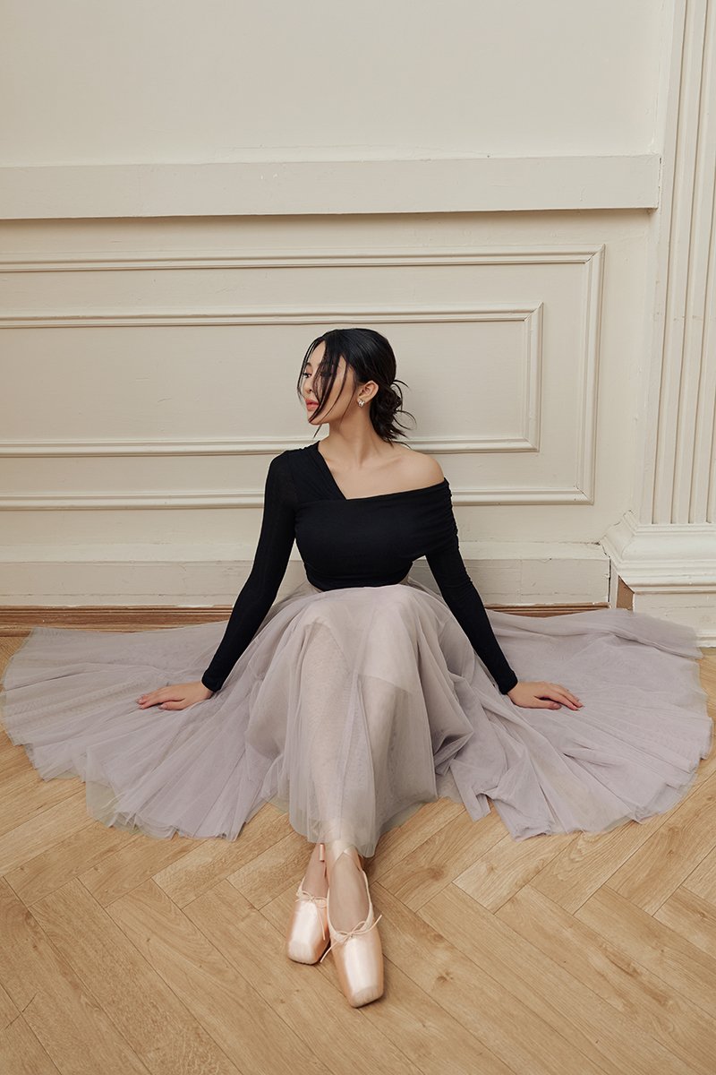 Perline Asymmetrical Crop Top in Classic Black