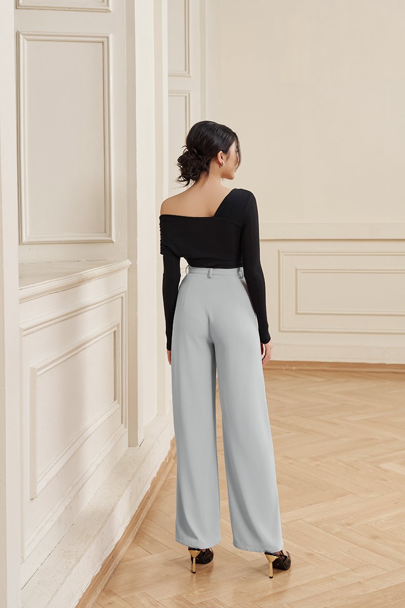 Perline Asymmetrical Crop Top in Classic Black