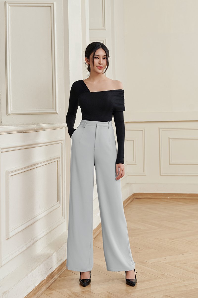 Perline Asymmetrical Crop Top in Classic Black