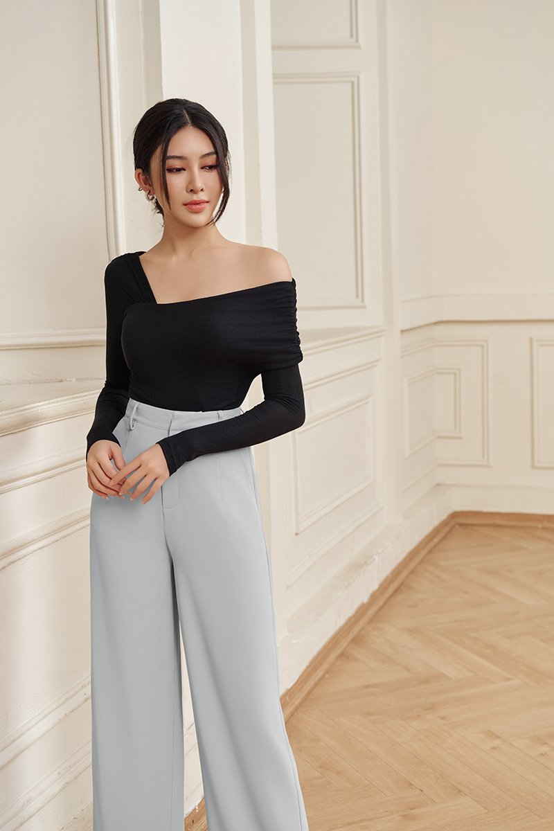 Perline Asymmetrical Crop Top in Classic Black