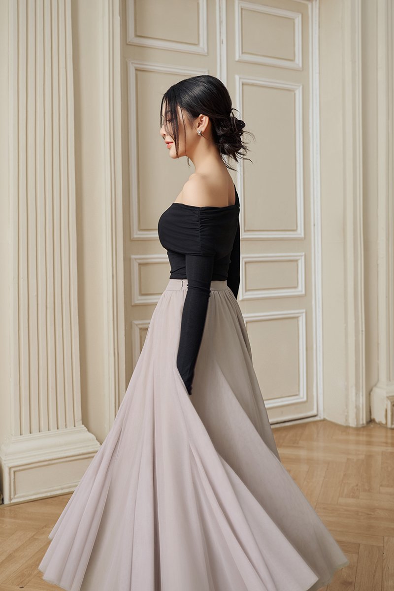 Perline Asymmetrical Crop Top in Classic Black