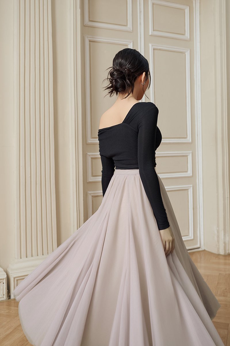 Perline Asymmetrical Crop Top in Classic Black