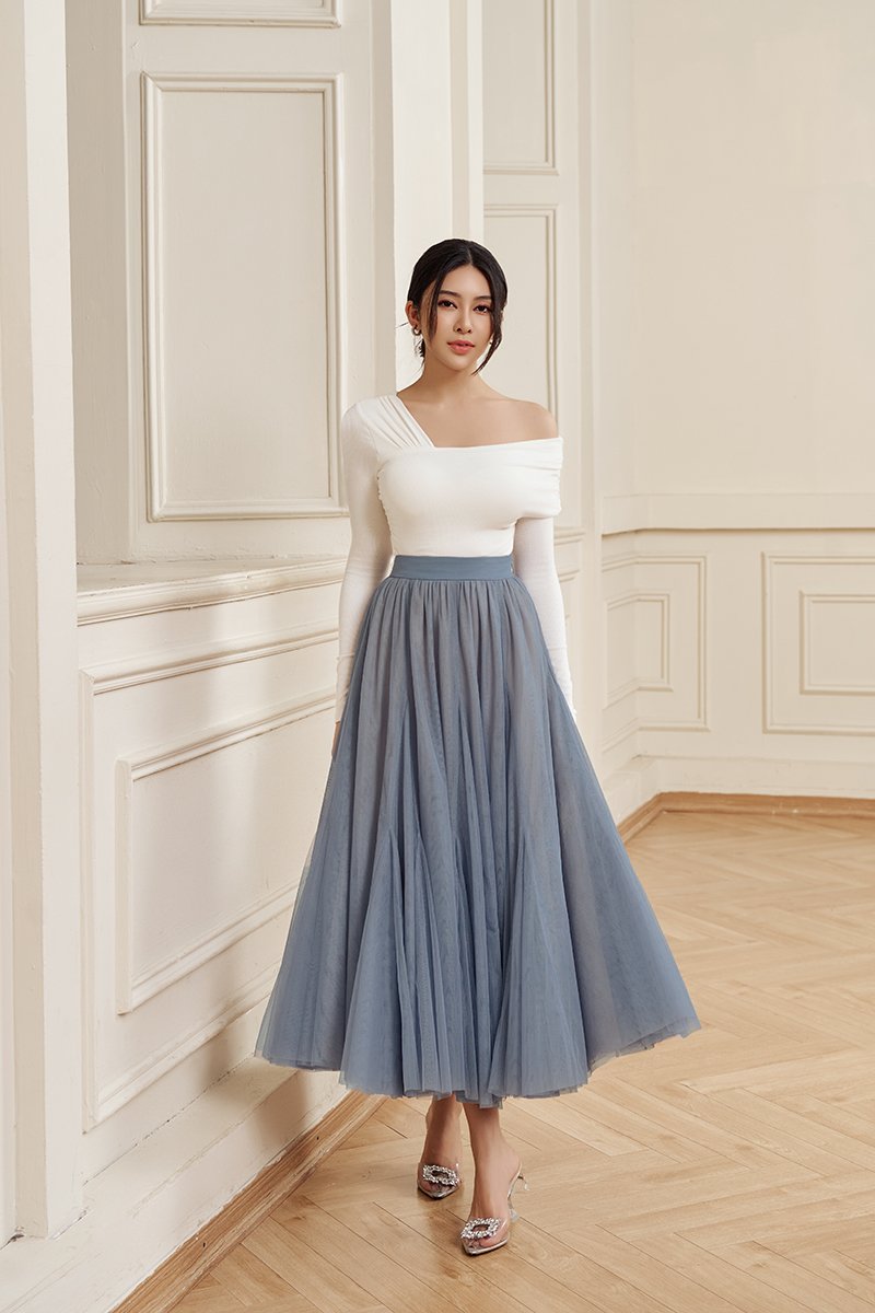 Perline Asymmetrical Crop Top in Iconic White