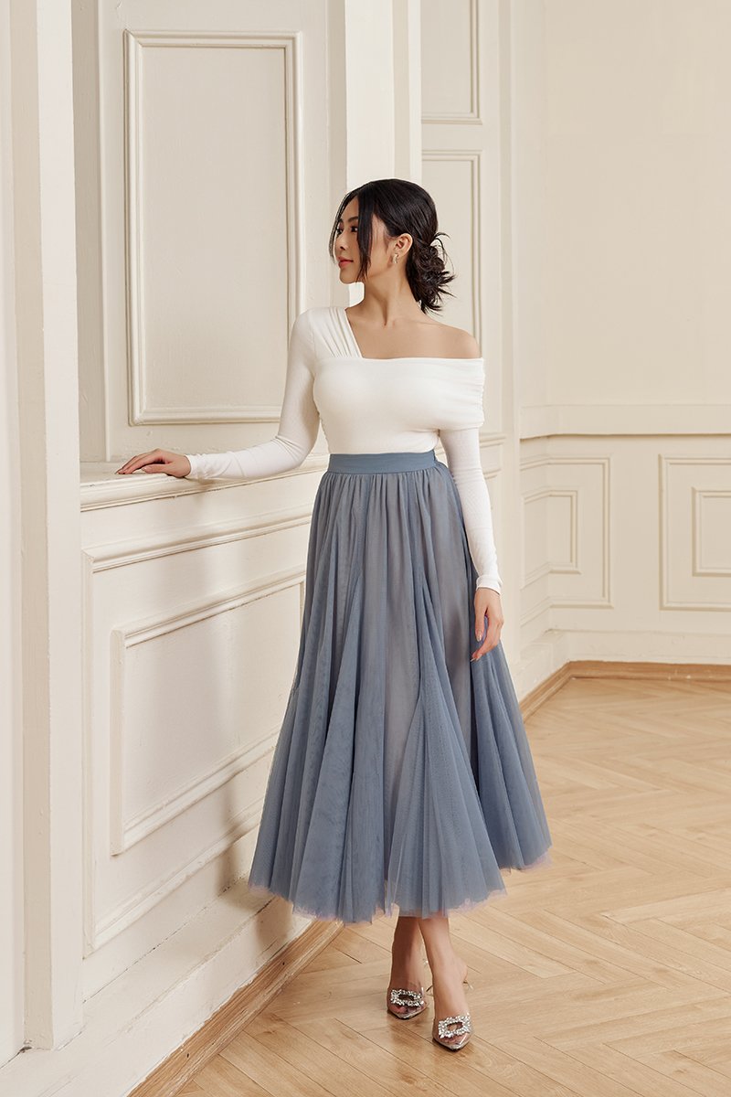 Perline Asymmetrical Crop Top in Iconic White