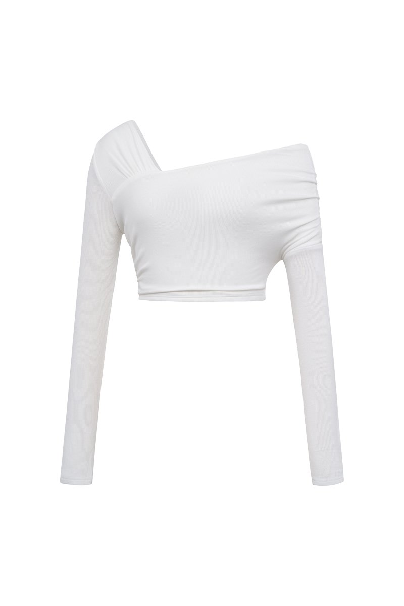 Perline Asymmetrical Crop Top in Iconic White