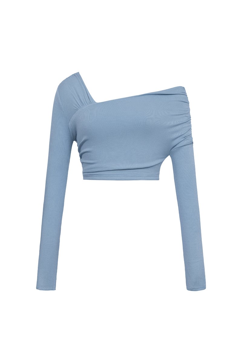 Perline Asymmetrical Crop Top in Icy Mist