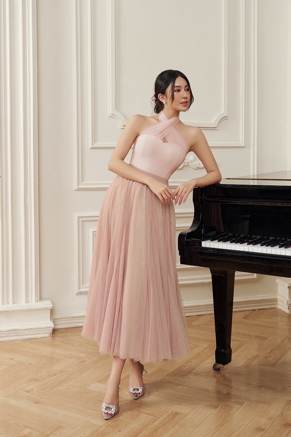 Pirouette Midi Tulle Skirt in Blushed Petal