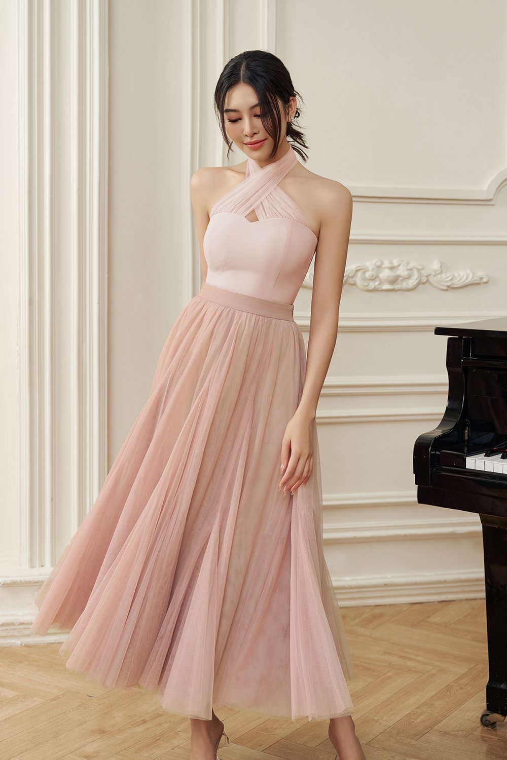 Pirouette Midi Tulle Skirt in Blushed Petal