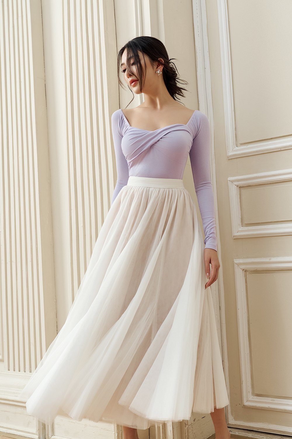 Pirouette Midi Tulle Skirt in Iconic White