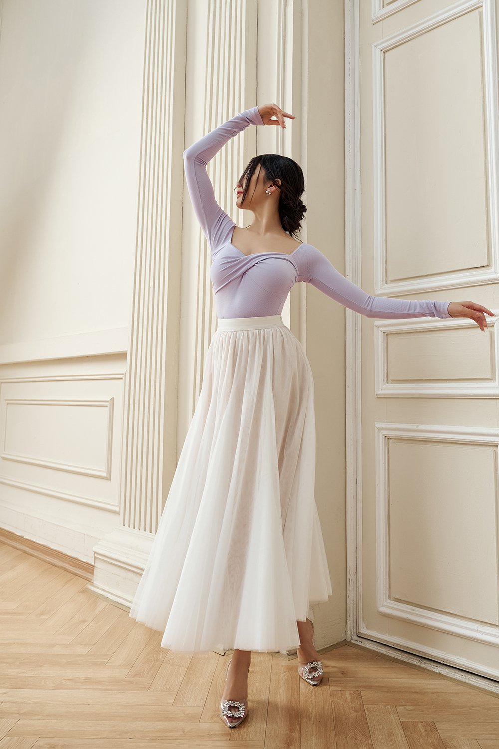 Pirouette Midi Tulle Skirt in Iconic White