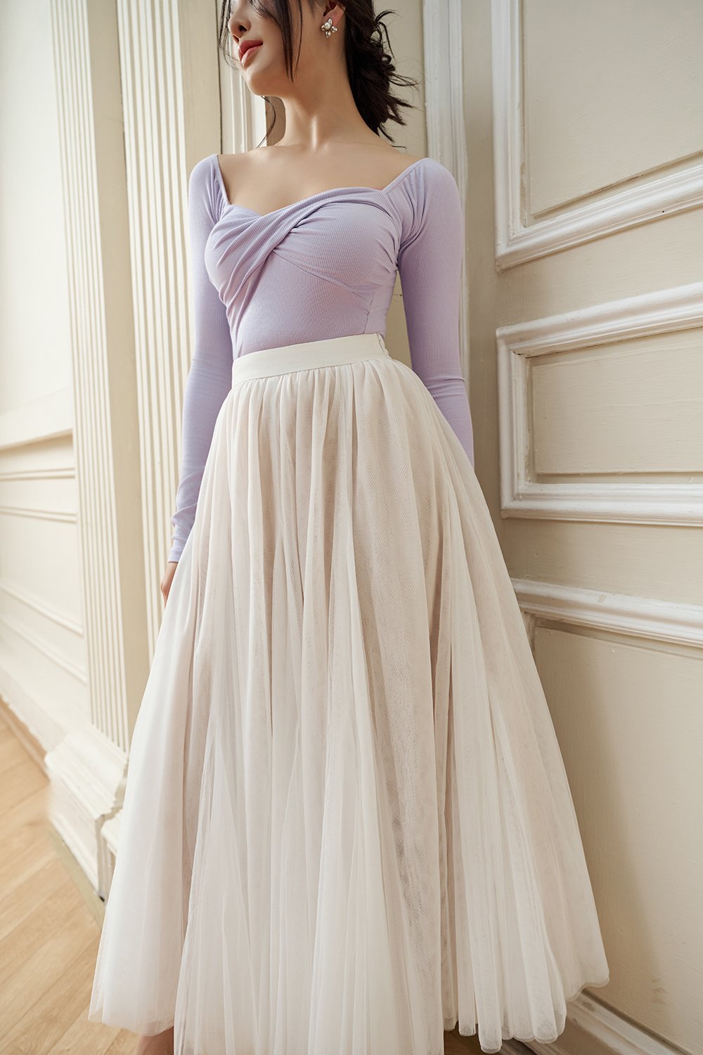 Pirouette Midi Tulle Skirt in Iconic White