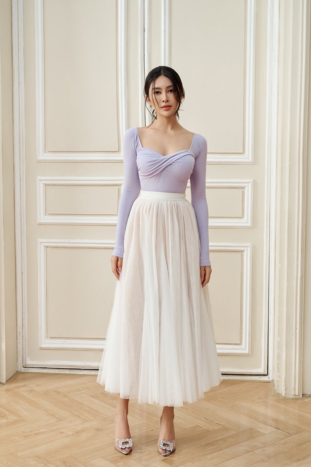 Pirouette Midi Tulle Skirt in Iconic White