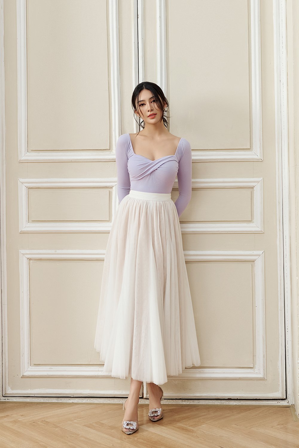 Pirouette Midi Tulle Skirt in Iconic White