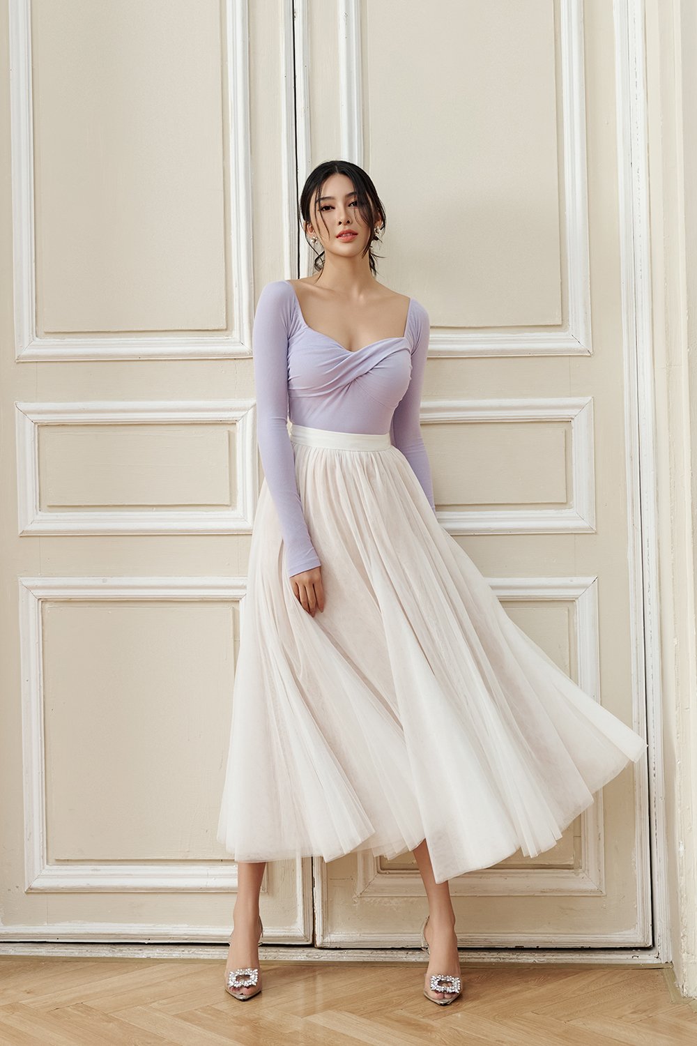 Pirouette Midi Tulle Skirt in Iconic White