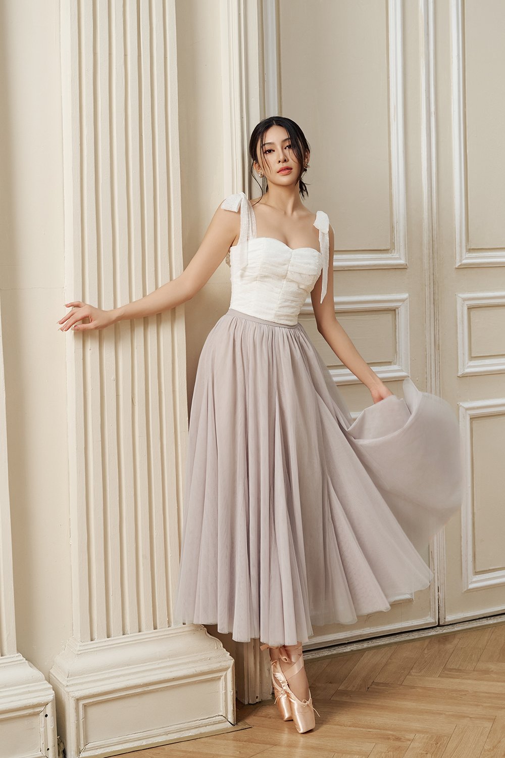 Pirouette Midi Tulle Skirt in Mauve Whisper