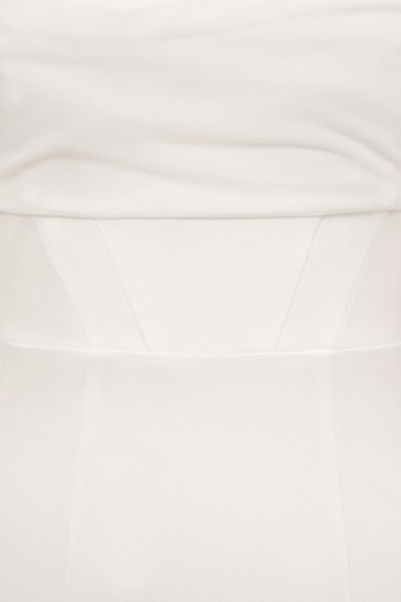 Serenade Padded Drape Mesh Pencil Dress in Iconic White