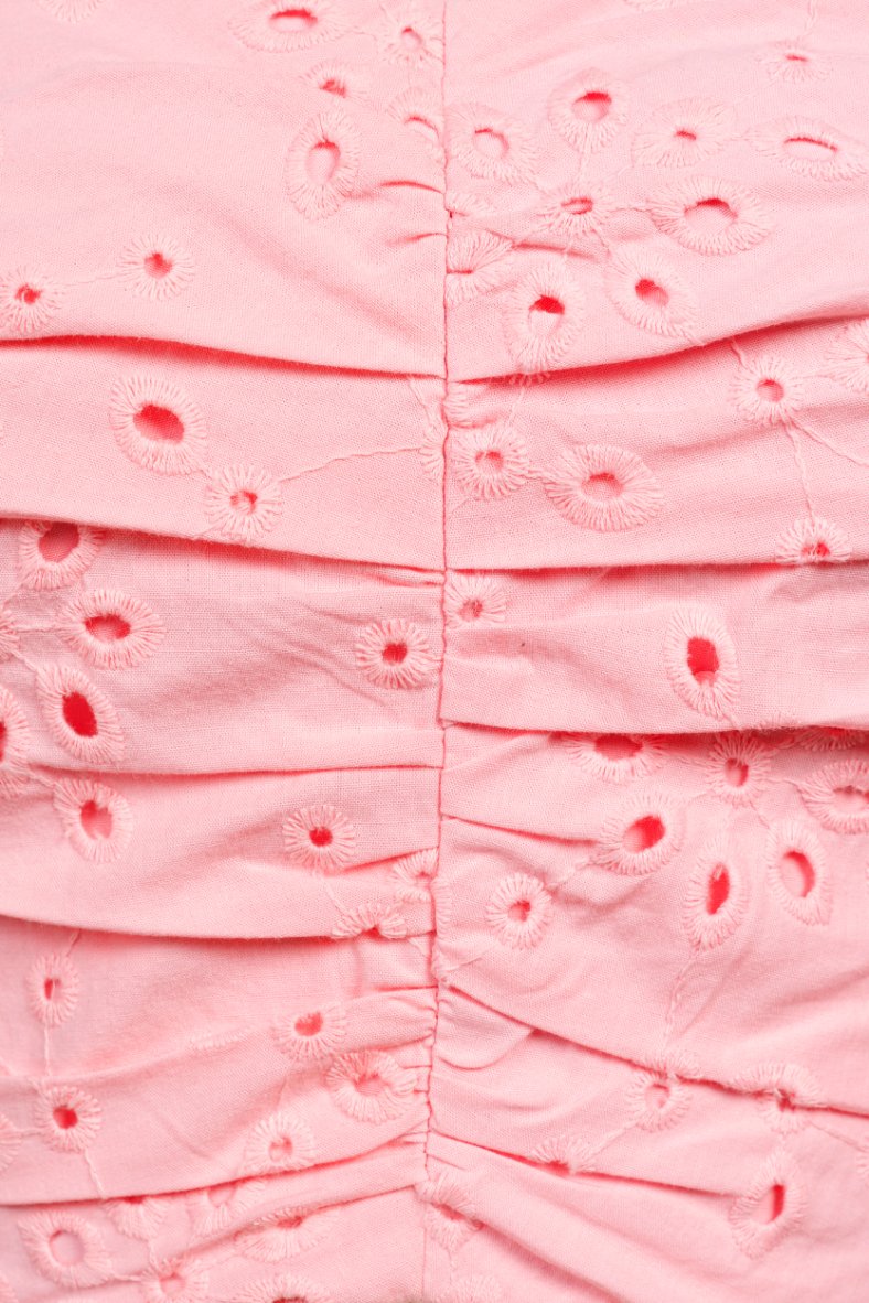 Sioux Ruched Sweetheart Broderie Anglaise Top with Ribbon Straps in Cherry Blossom