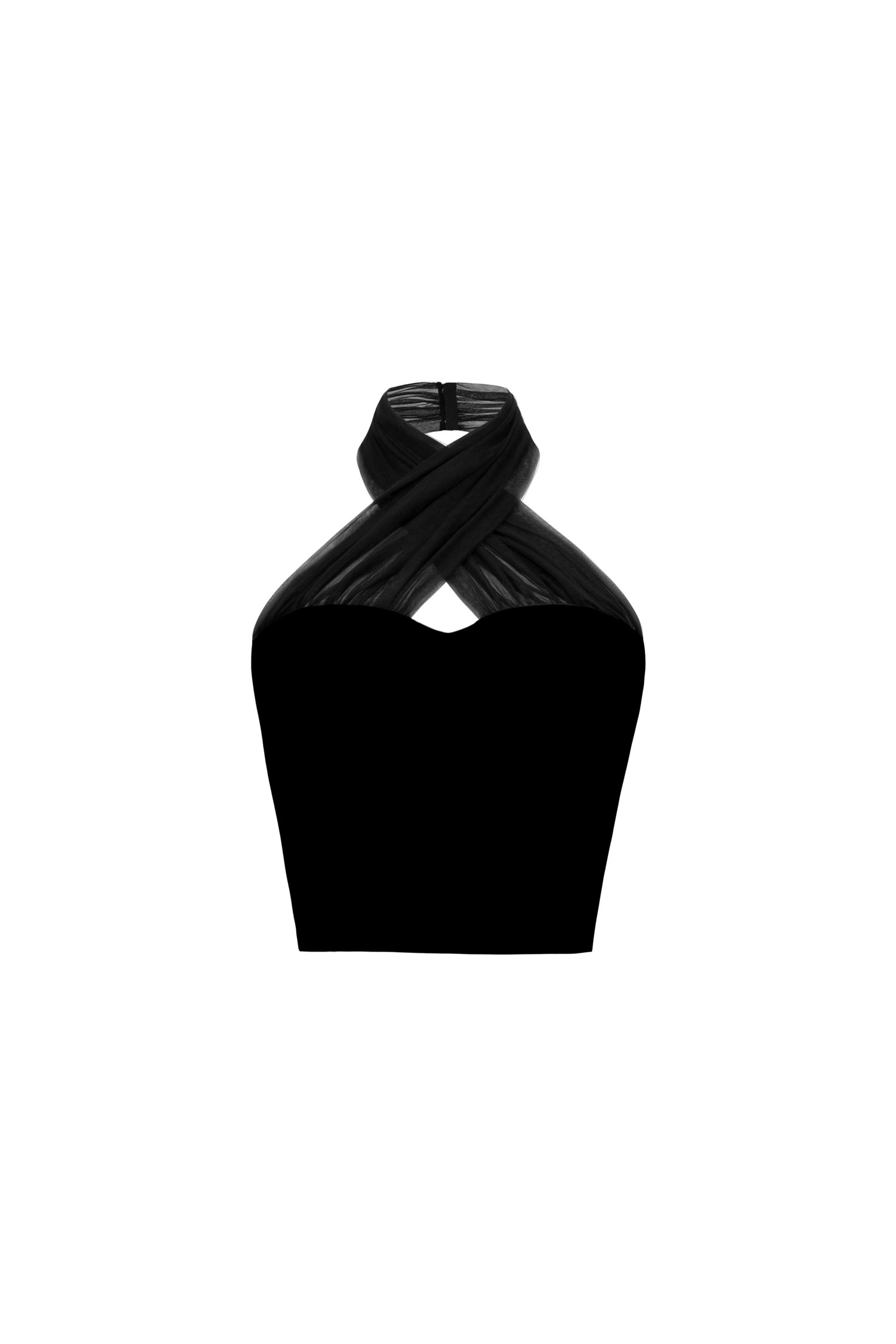 Vivienne Mesh Sweetheart Halter Crop Top in Classic Black