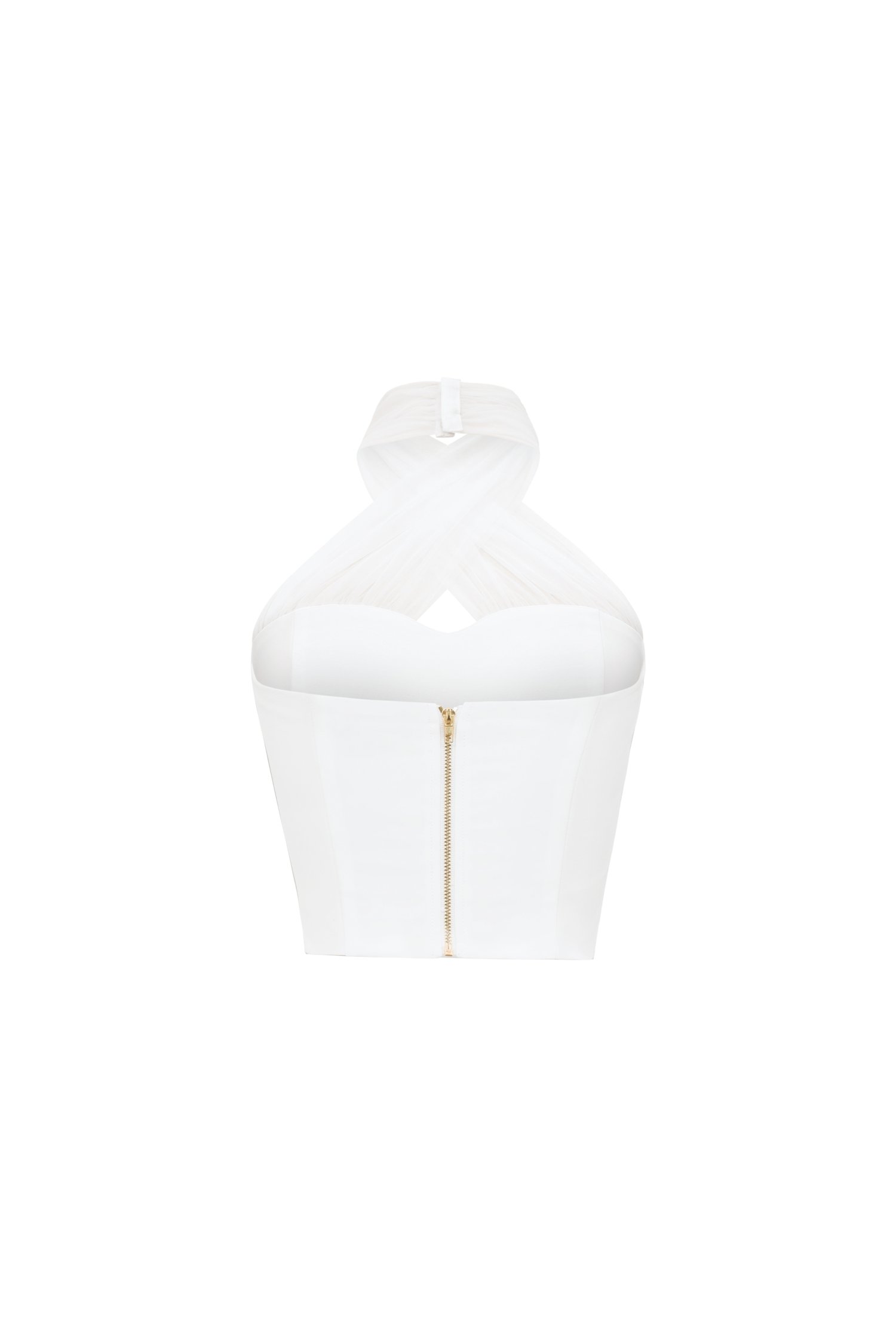 Vivienne Mesh Sweetheart Halter Crop Top in Iconic White