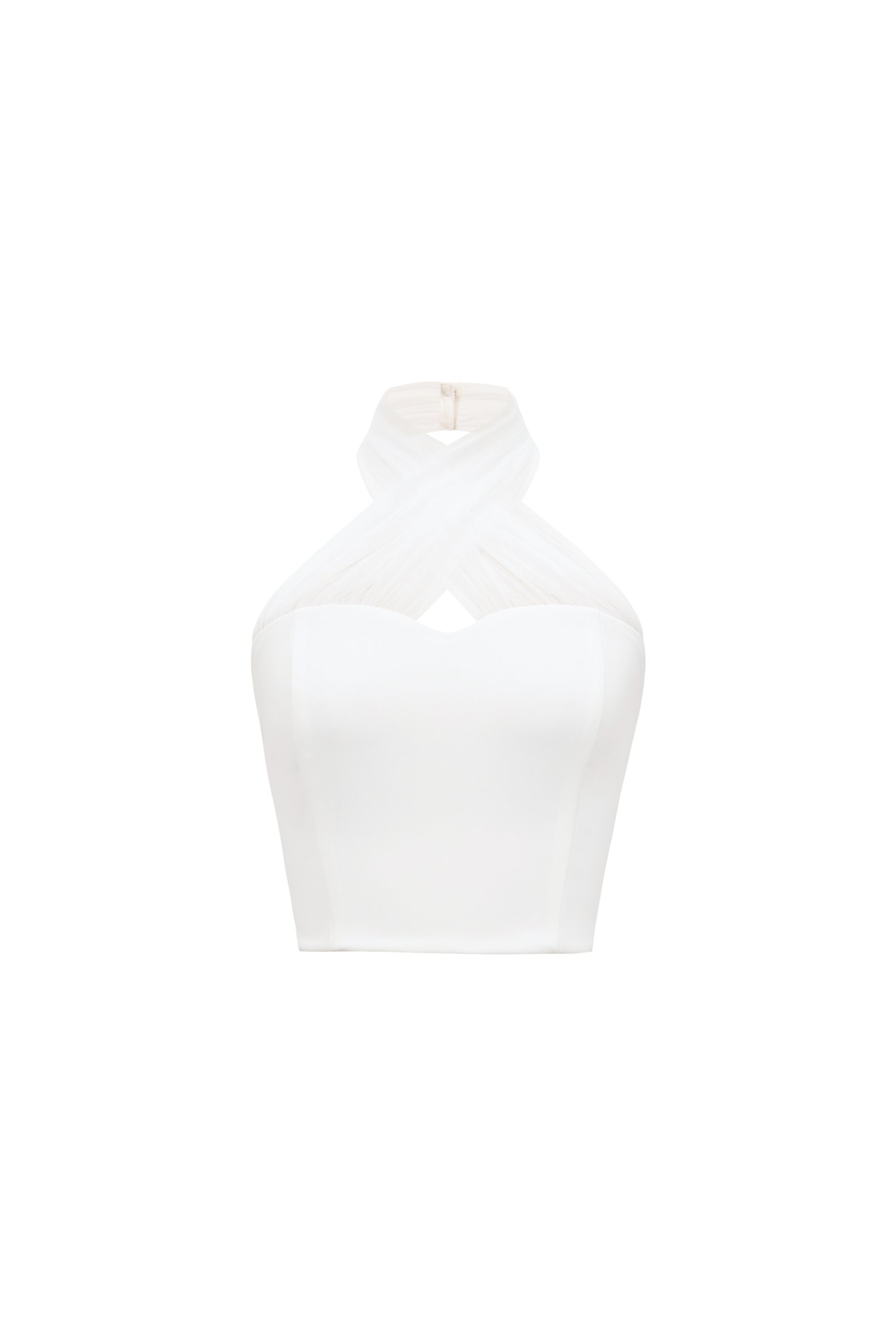 Vivienne Mesh Sweetheart Halter Crop Top in Iconic White