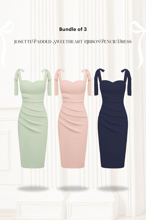 Josette Sweetheart Ribbon Pencil Dress Bundle of 3