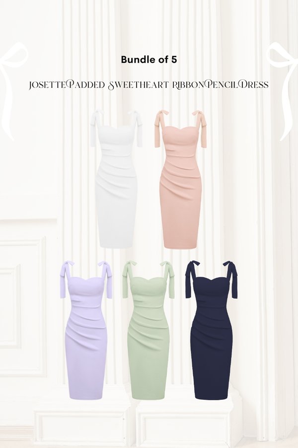 Josette Sweetheart Ribbon Pencil Dress Bundle of 5