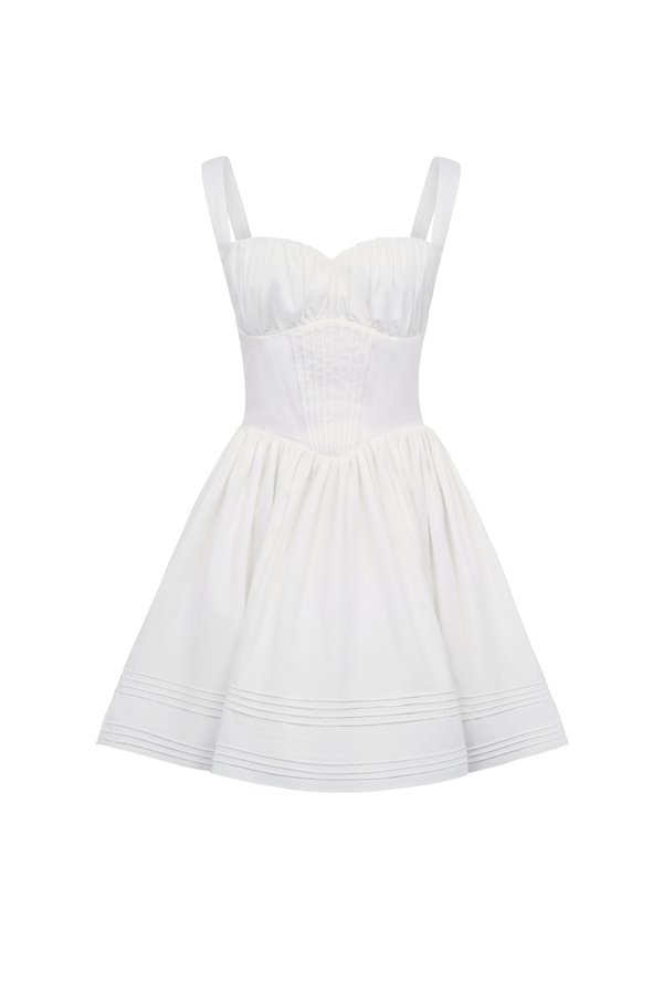 Amoryn Pintuck Ruched Mini Dress in Iconic White